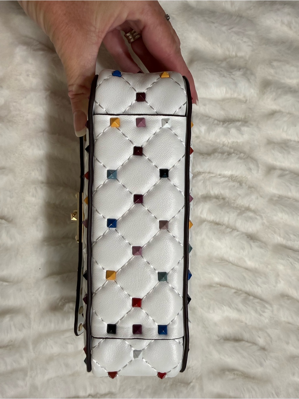 Tiffany And Fred Paris White Quilted Crossbody Bag With Multicolor Stud Accents — image 7 of 8